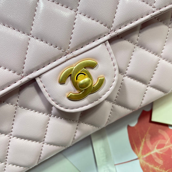 CC 25P Medium Flap Bag 25cm Top Handle Pink Calfskin Gold Hardware