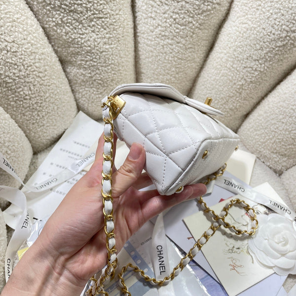 CC 25P Mini Flap Bag 22cm Top Handle Cream Calfskin Gold Hardware