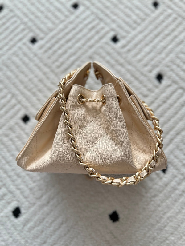 Chanel 25 Hobo Bag 22cm Beige Calfskin 286181