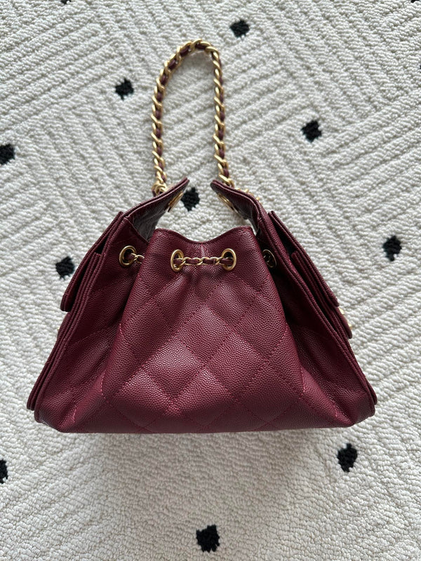 Chanel 25 Hobo Bag 22cm Burgundy Calfskin 286183