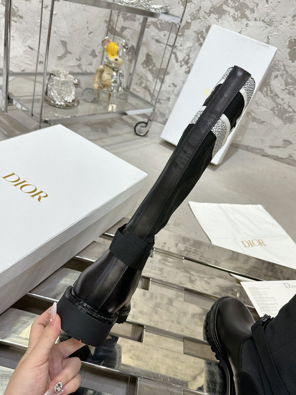 D-Major Boot In Black Mix White Denim Fabric 100566