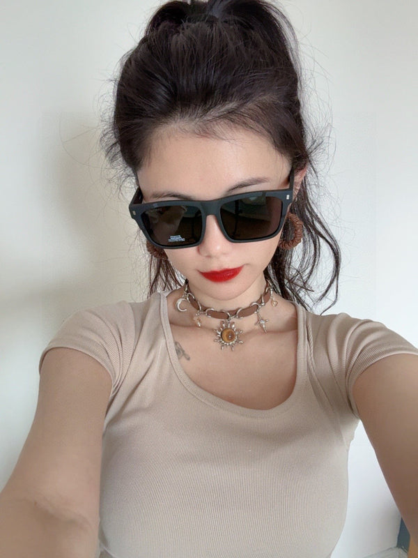 SQUARE SUNGLASS L8510 IN BLACK ACETATE FRAME