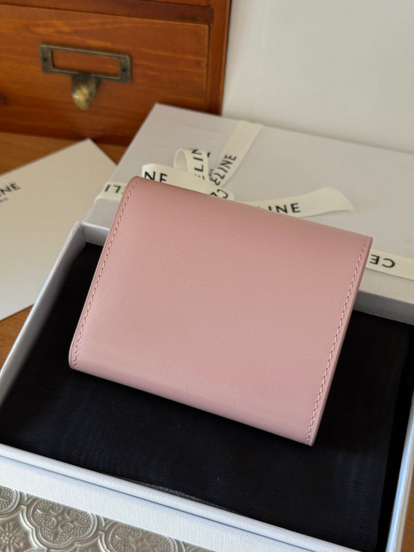 PORTAFOGLIO TRIOMPHE 10 IN PELLE DI VITELLO ROSA PASTELLO