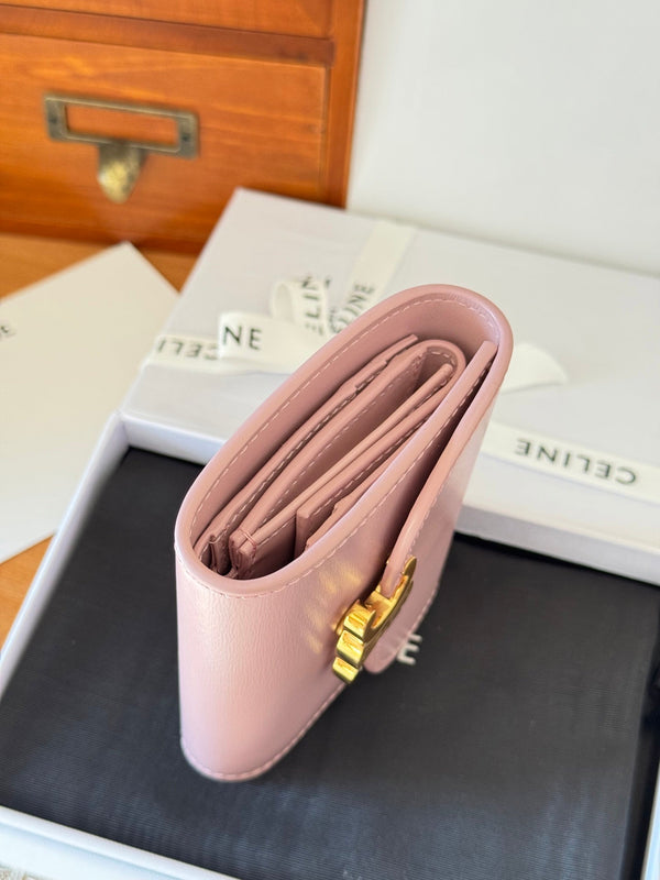 PORTAFOGLIO TRIOMPHE 10 IN PELLE DI VITELLO ROSA PASTELLO