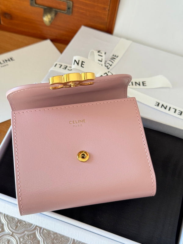 PORTAFOGLIO TRIOMPHE 10 IN PELLE DI VITELLO ROSA PASTELLO