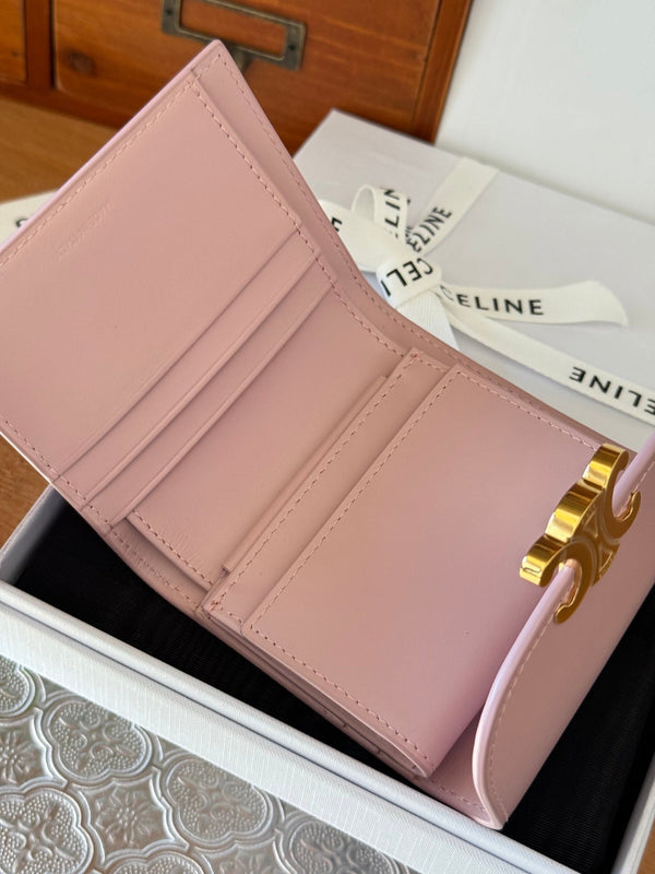 PORTAFOGLIO TRIOMPHE 10 IN PELLE DI VITELLO ROSA PASTELLO