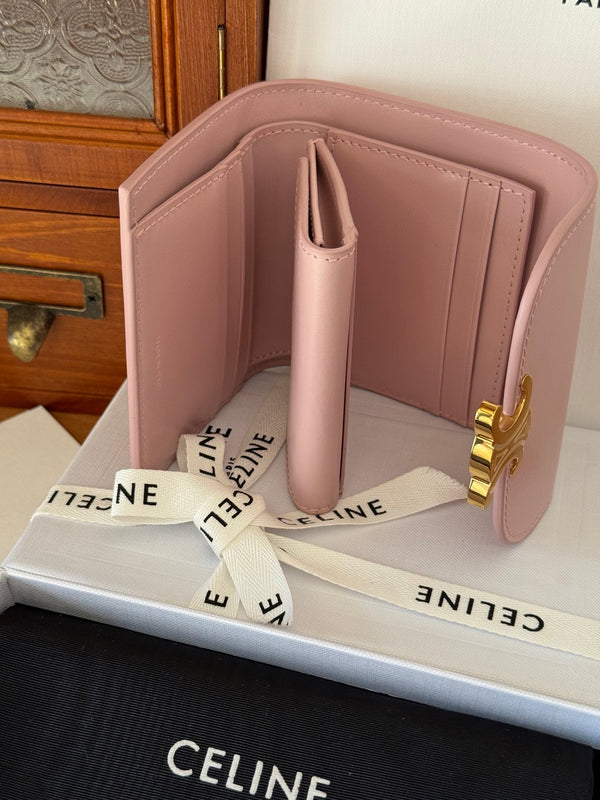 PORTAFOGLIO TRIOMPHE 10 IN PELLE DI VITELLO ROSA PASTELLO