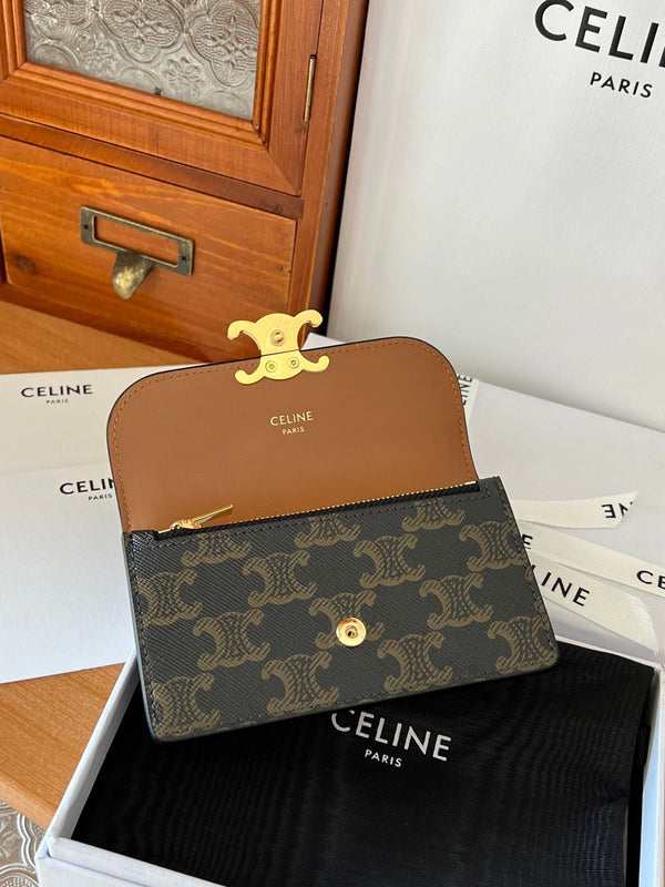 TRIOMPHE 10 Flap Wallet Card Holder 13cm Tan Shiny Cafskin