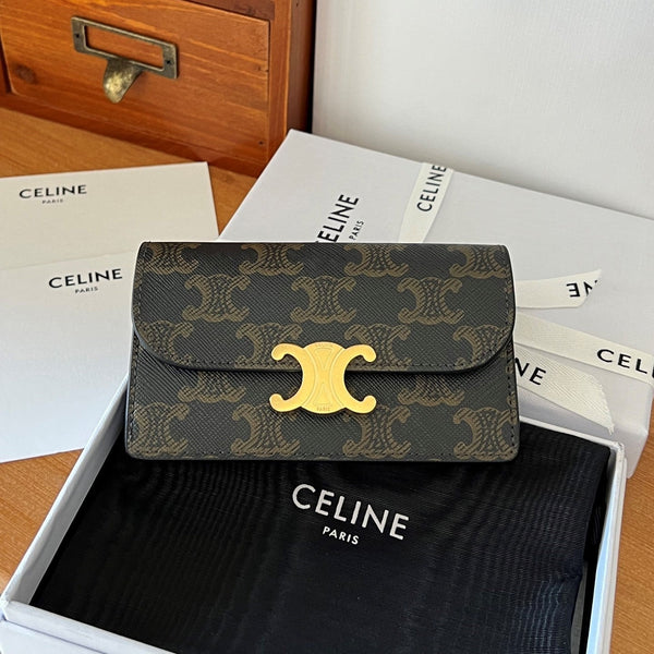 TRIOMPHE 10 Flap Wallet Card Holder 13cm Tan Shiny Cafskin