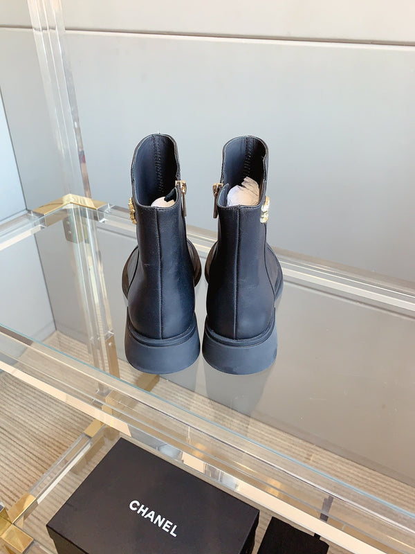 CC Zipper Ankle Boots 35mm Black Sheeepskin 464548