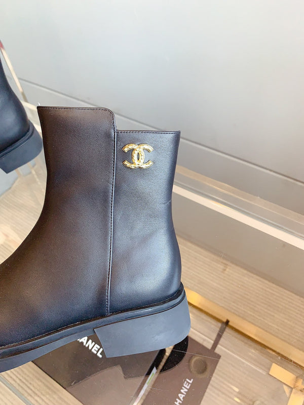 CC Zipper Ankle Boots 35mm Black Sheeepskin 464548