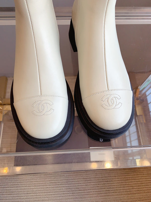 CC Zipper Ankle Boots 35mm White Sheeepskin 464550