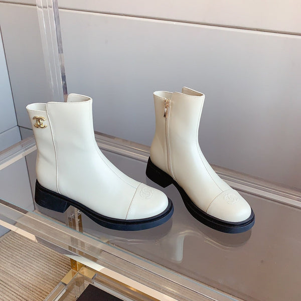CC Zipper Ankle Boots 35mm White Sheeepskin 464550
