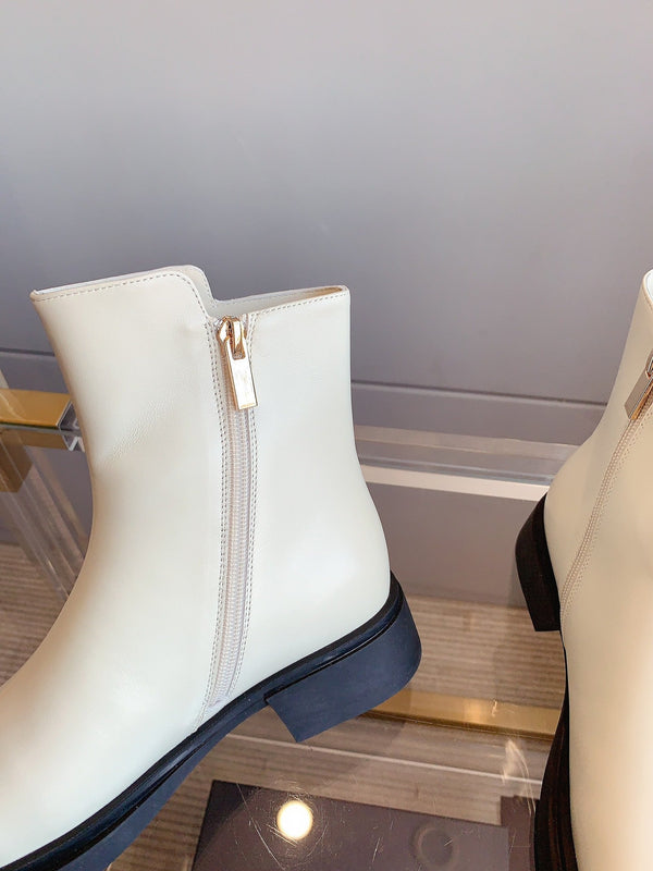 CC Zipper Ankle Boots 35mm White Sheeepskin 464550