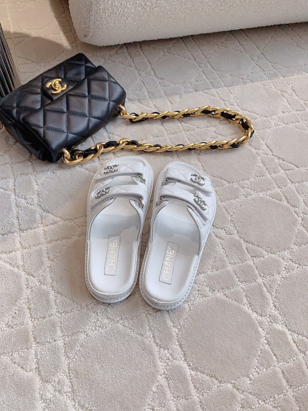 dad sandal mule white lambskin silver buckle