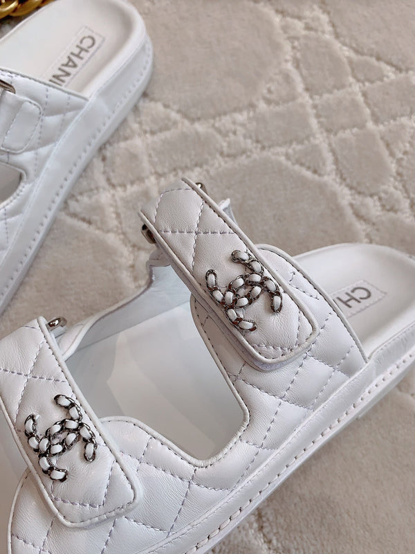 dad sandal mule white lambskin silver buckle