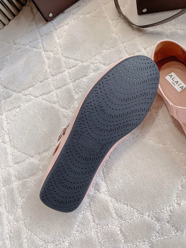 ALAIA CRISS CROSS BALLET FLAT IN BABY PINK LAMBSKIN WITH SILVER HARDWARE