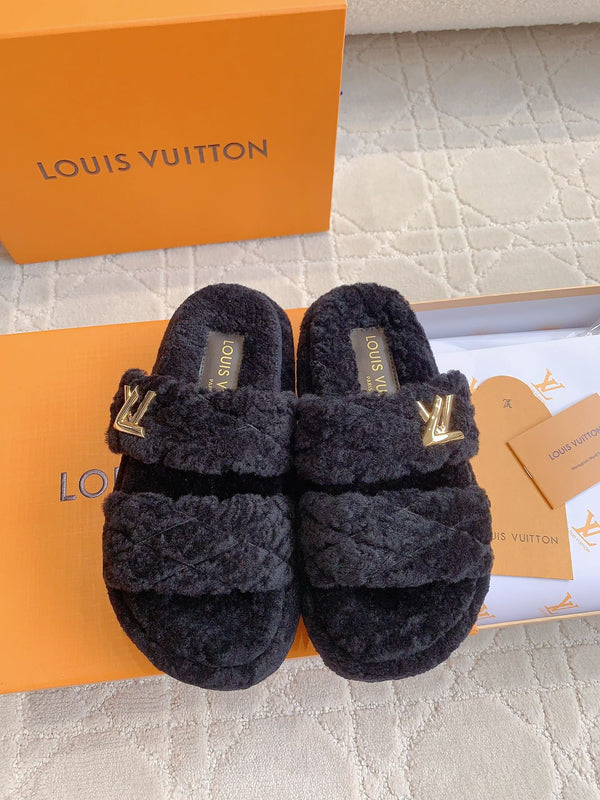 LV Sunset Platform Comfort Mule Black Gray Wool