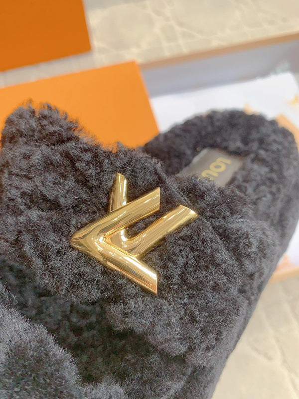 LV Sunset Platform Comfort Mule Black Gray Wool