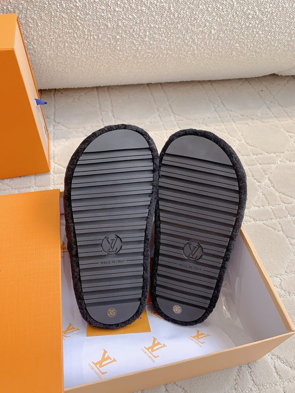 LV Sunset Platform Comfort Mule Black Gray Wool