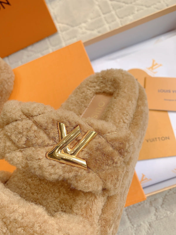 LV Sunset Platform Comfort Mule Light Brown Wool