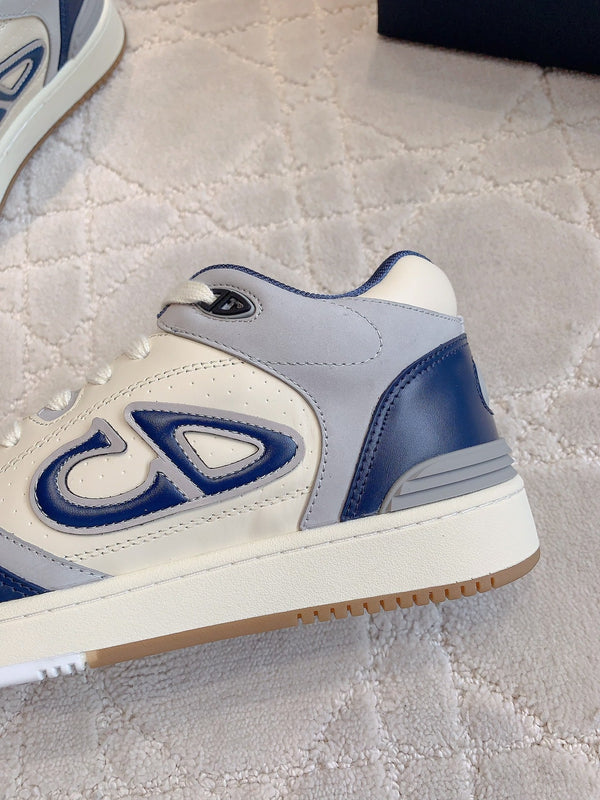 CD B57 Mid-Top Sneaker White Grey Mix Dark Blue Calfskin And Oblique Jacquard