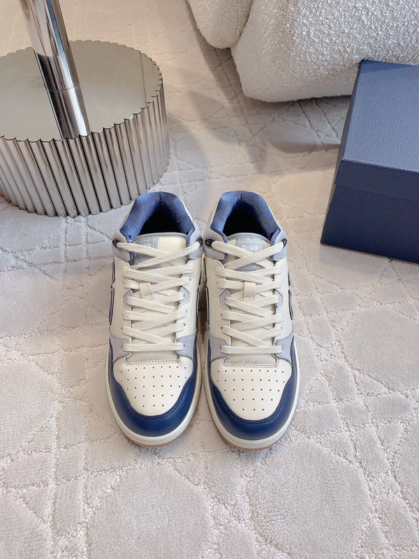 CD B57 Mid-Top Sneaker White Grey Mix Dark Blue Calfskin And Oblique Jacquard