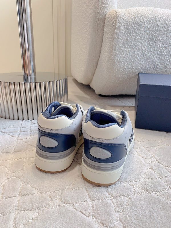 CD B57 Mid-Top Sneaker White Grey Mix Dark Blue Calfskin And Oblique Jacquard