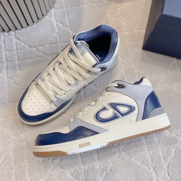 CD B57 Mid-Top Sneaker White Grey Mix Dark Blue Calfskin And Oblique Jacquard