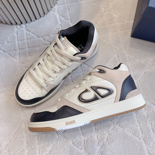 CD B57 Mid-Top Sneaker White Beige Mix Black Calfskin And Oblique Jacquard