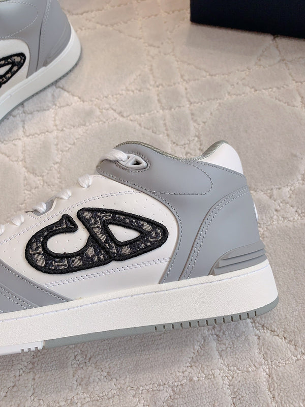 CD B57 Mid-Top Sneaker Grey White Calfskin And Oblique Jacquard