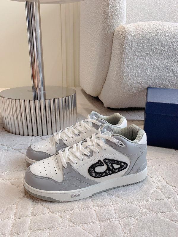 CD B57 Mid-Top Sneaker Grey White Calfskin And Oblique Jacquard