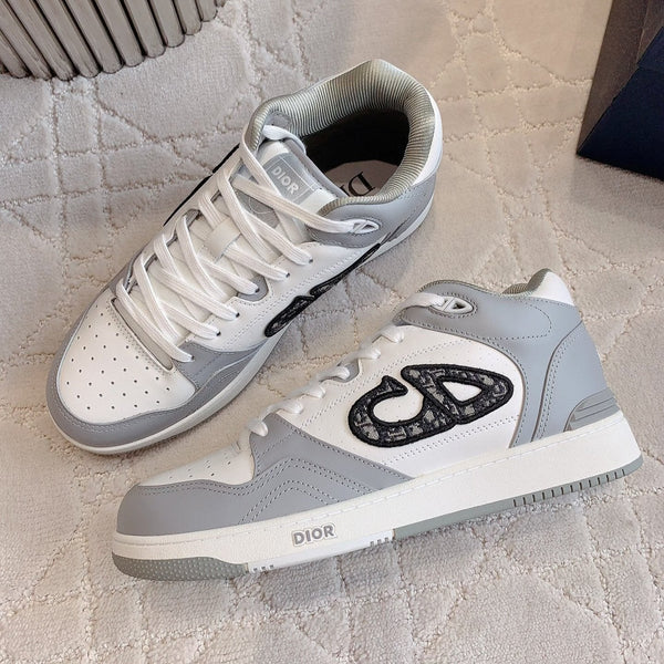 CD B57 Mid-Top Sneaker Grey White Calfskin And Oblique Jacquard