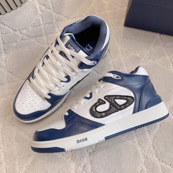 CD B57 Mid-Top Sneaker White Mix Dark Blue Calfskin And Oblique Jacquard