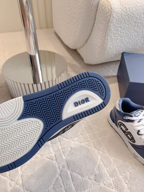 CD B57 Mid-Top Sneaker White Mix Dark Blue Calfskin And Oblique Jacquard