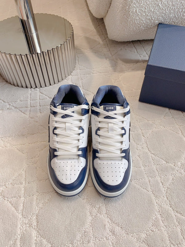 CD B57 Mid-Top Sneaker White Mix Dark Blue Calfskin And Oblique Jacquard