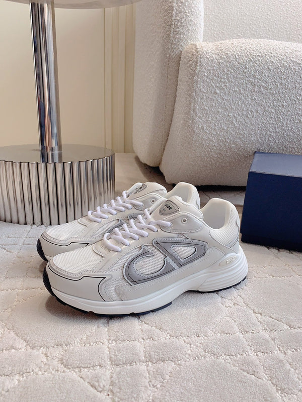 Sneaker CD B30 in tessuto a rete di poliestere e pelle di vitello, beige latte, grigio e nero
