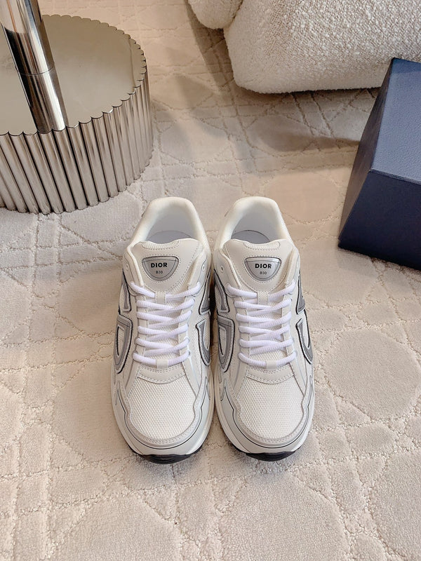 Sneaker CD B30 in tessuto a rete di poliestere e pelle di vitello, beige latte, grigio e nero