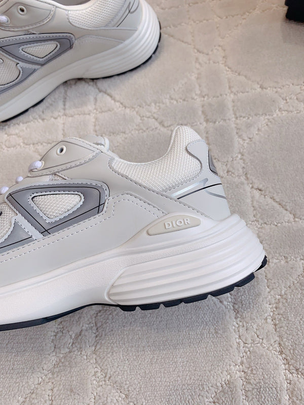 Sneaker CD B30 in tessuto a rete di poliestere e pelle di vitello, beige latte, grigio e nero