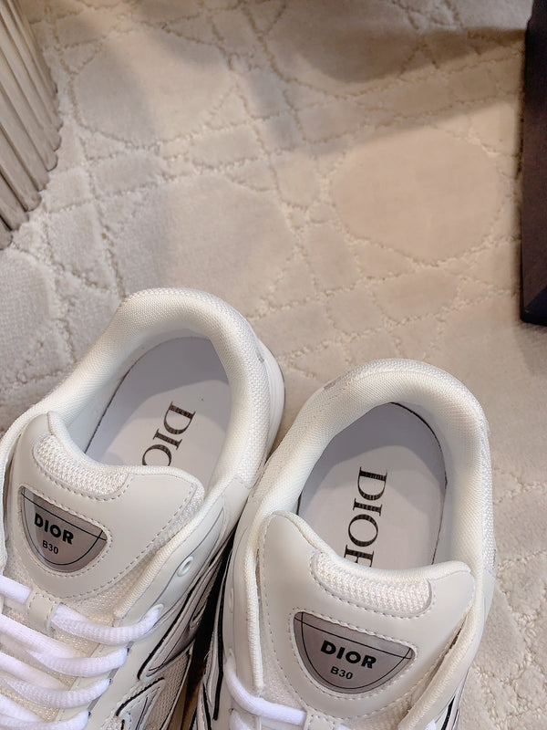 Sneaker CD B30 in tessuto a rete di poliestere e pelle di vitello, beige latte, grigio e nero