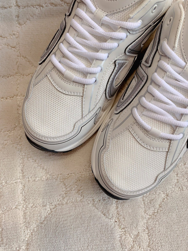 Sneaker CD B30 in tessuto a rete di poliestere e pelle di vitello, beige latte, grigio e nero