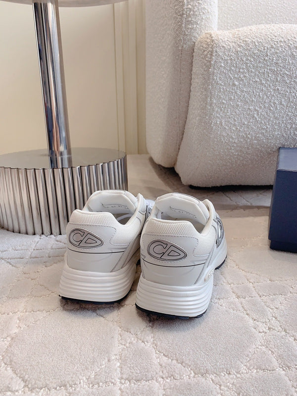 Sneaker CD B30 in tessuto a rete di poliestere e pelle di vitello, beige latte, grigio e nero