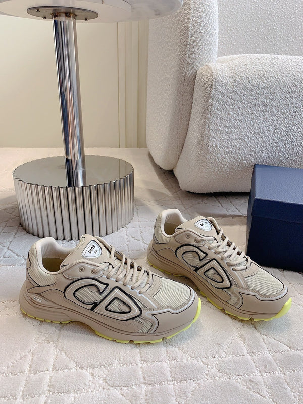 CD B30 Sneaker Dark Beige Mix Yellow Polyester Mesh Fabric And Calfskin