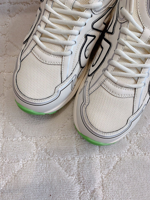 CD B30 Sneaker Milky Beige Mix Green Polyester Mesh Fabric And Calfskin