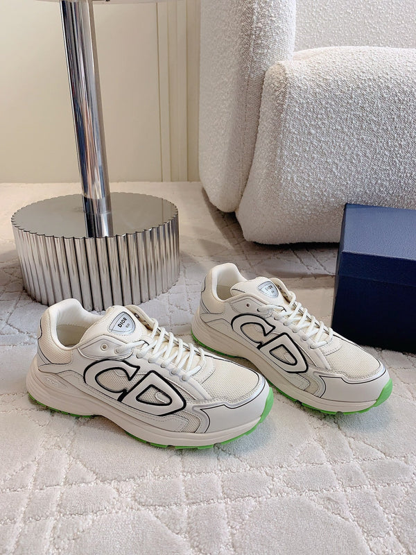 CD B30 Sneaker Milky Beige Mix Green Polyester Mesh Fabric And Calfskin