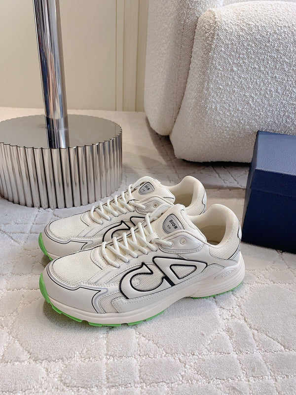 CD B30 Sneaker Milky Beige Mix Green Polyester Mesh Fabric And Calfskin