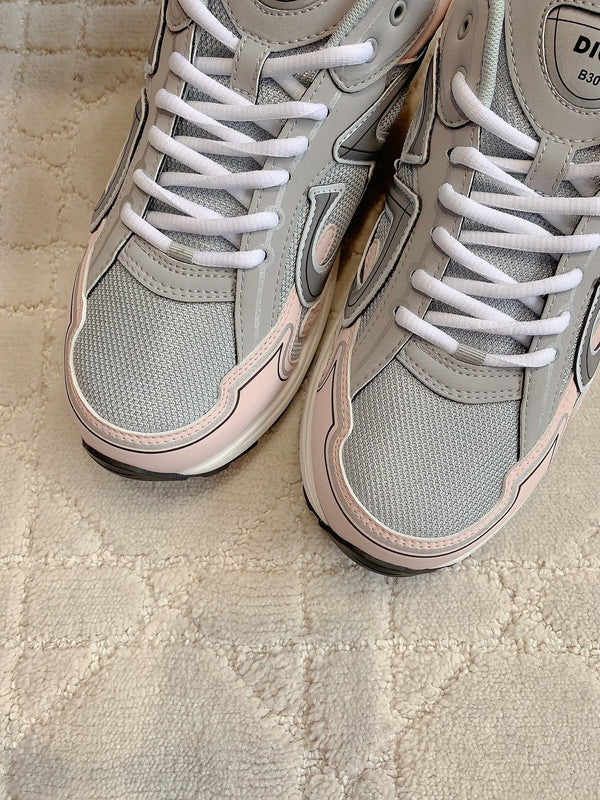 CD B30 Sneaker Grey Mix Pastel Pink Polyester Mesh Fabric And Calfskin