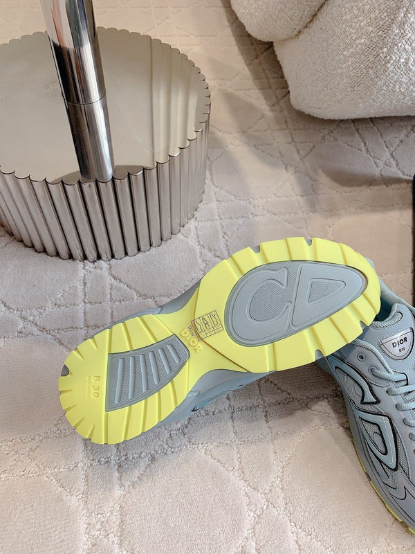 CD B30 Sneaker Grey Blue Mix Yellow Polyester Mesh Fabric And Calfskin