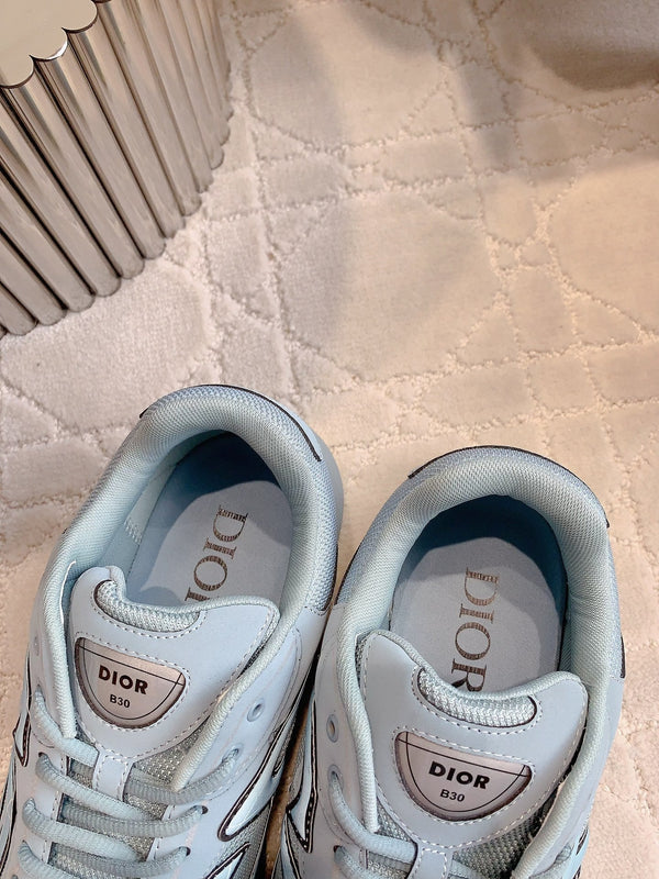 CD B30 Sneaker Grey Blue Mix Yellow Polyester Mesh Fabric And Calfskin