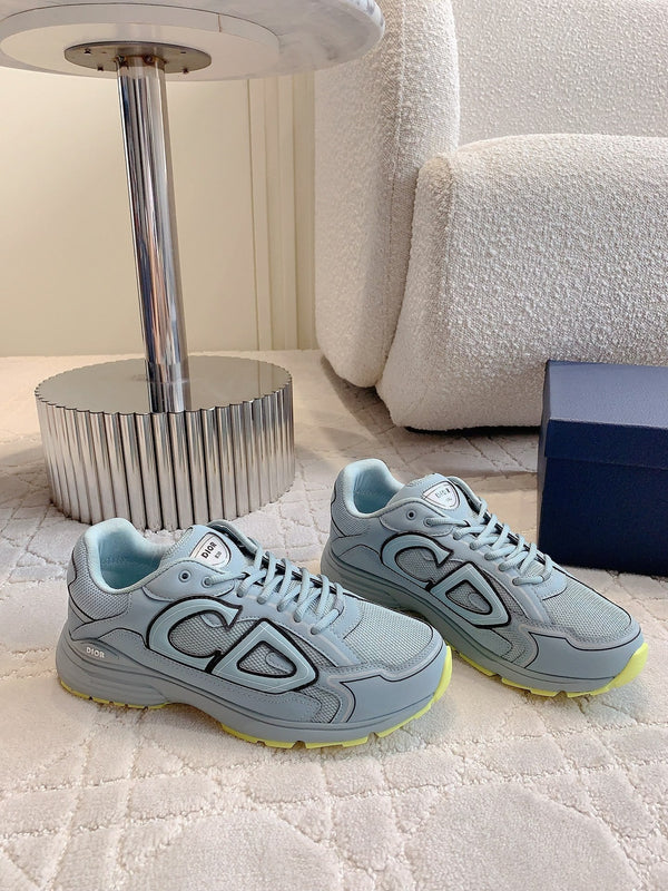 CD B30 Sneaker Grey Blue Mix Yellow Polyester Mesh Fabric And Calfskin